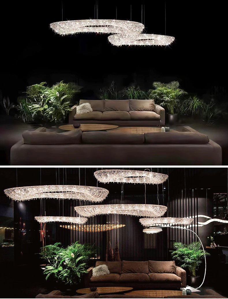 product modern high ceiling luxury three color adjustable height iron glass led chandelier with 360 beam angle eye caring switch control-2