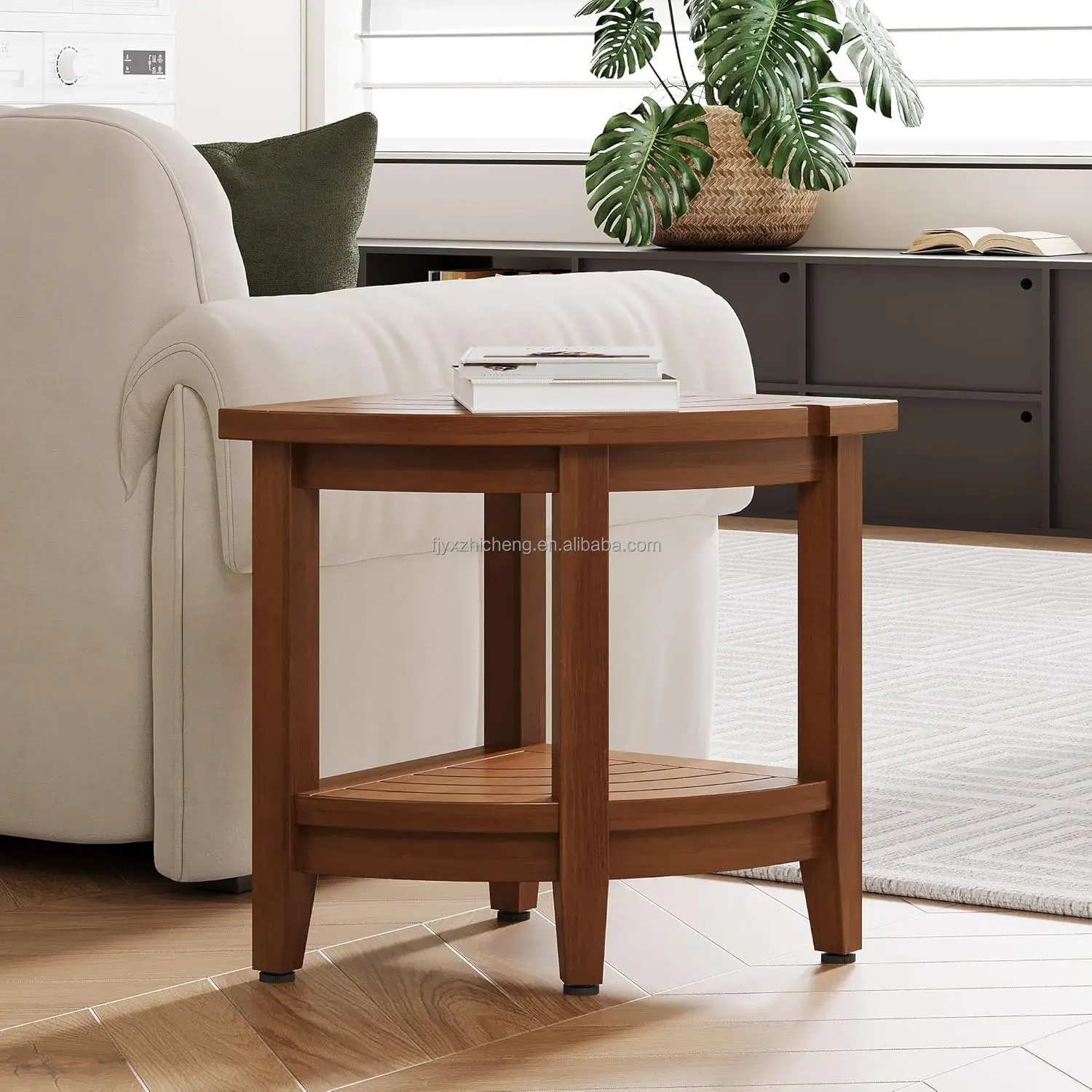 product teak corner shower stool adjustable non slip feet 2 tier storage shelf for shaving legs bathroom furniture-5