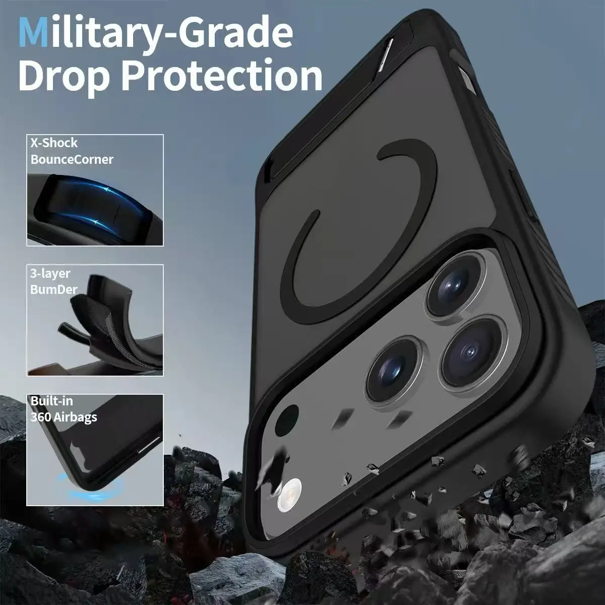 product laudtec 2 in 1 magnetic stand with skin feel protective case for iphone 17-5