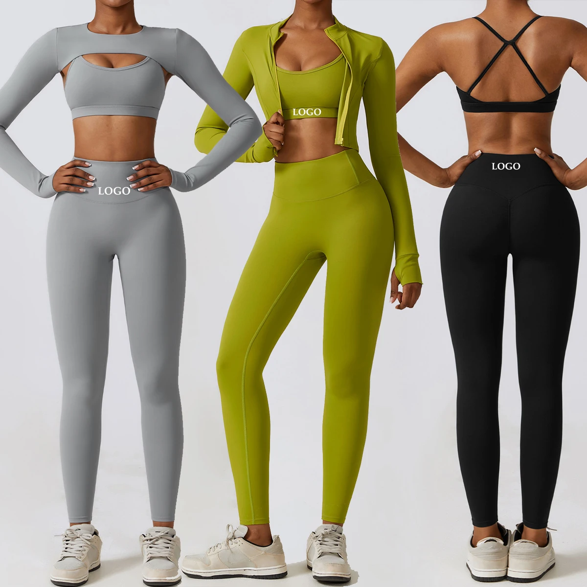 2024 New Design Women Clothing Sets Oem Customize Logo Sportswear Seamless Gym Fitness Sports Bra Leggings Workout 3 Piece Set