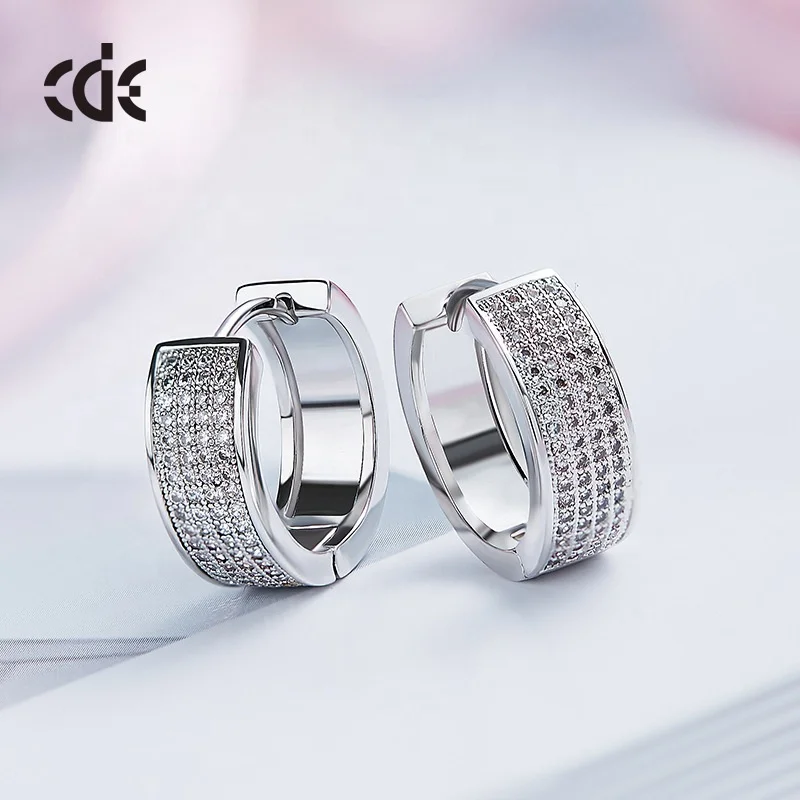 CDE E1413 Factory Wholesale Piercing Jewelry Brass Tennis Earrings Rhodium Plated Cubic Zircon Hoop Earrings For Women