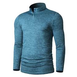 Custom logo quarter zipper turtleneck long sleeve quick dry athletic running sports shirts