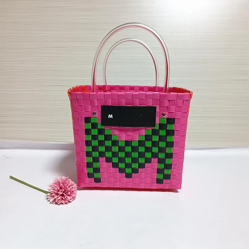 Environmentally friendly material pp belt hand-woven shopping bag beach bag patchwork color fashion