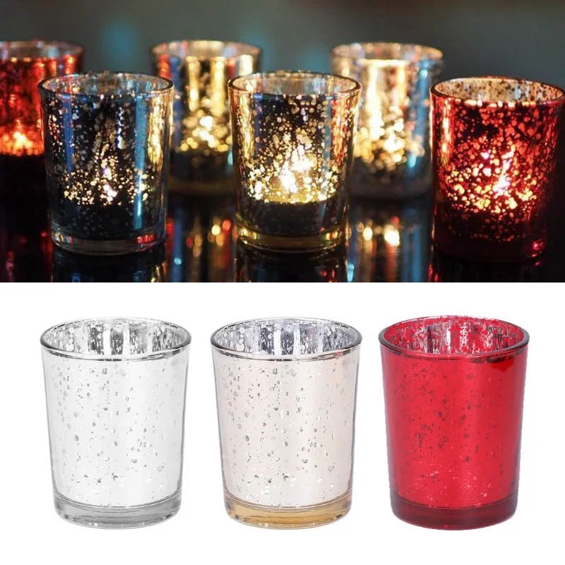 Wholesale Decorative   Electroplated Etched Pressed Glass Votive Candle Holder Candle Jar