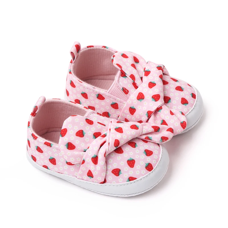 New Bow Striped Strawberry Print Soft Soled Spring and Autumn Toddler Shoes for Baby Girls supplier