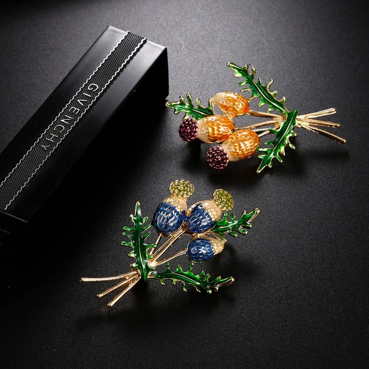 Korean Creative Alloy Gold Plated Green Plant Tree Flower Design magritte Pin Brooches