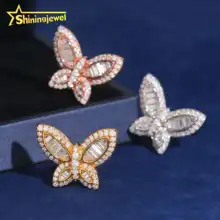 Wholesale Price 925 Sterling Silver Butterfly  Moisssanite Diamond Ring Iced Out Jewelry Hip Hop Ring for Men Women
