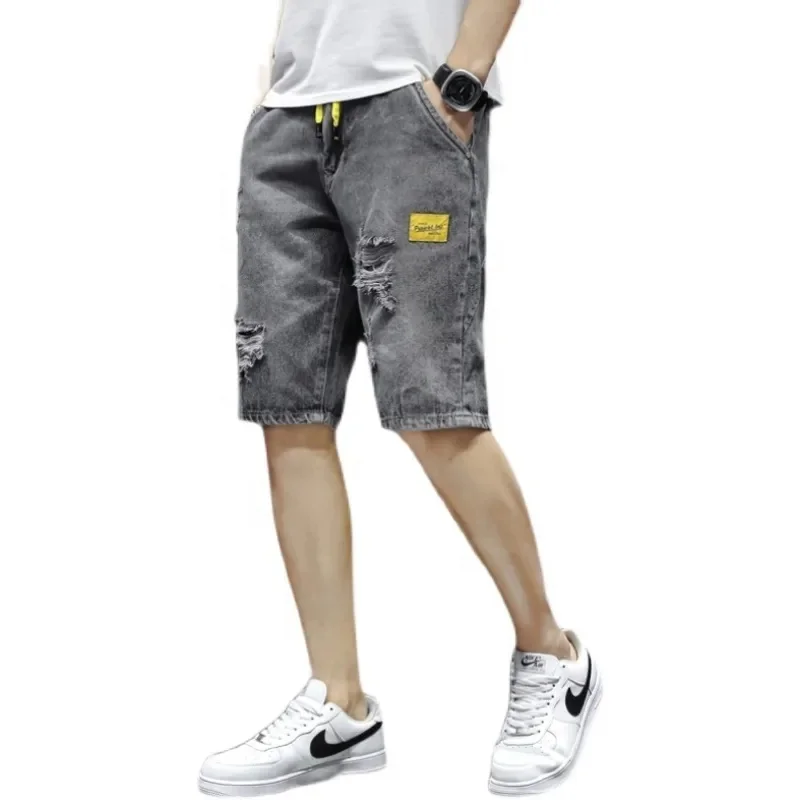 Hot Summer High Quality Jeans breathable Fit Baggy Jeans Short Dark Denim Shorts with Pocket for men