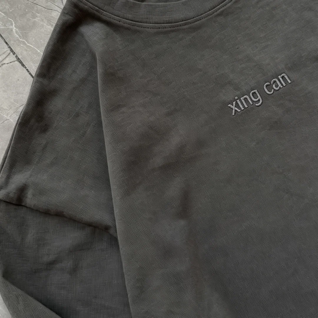 product custom heavyweight cotton double layer long sleeve tee men vintage wash 3d embroidery loose streetwear top-3
