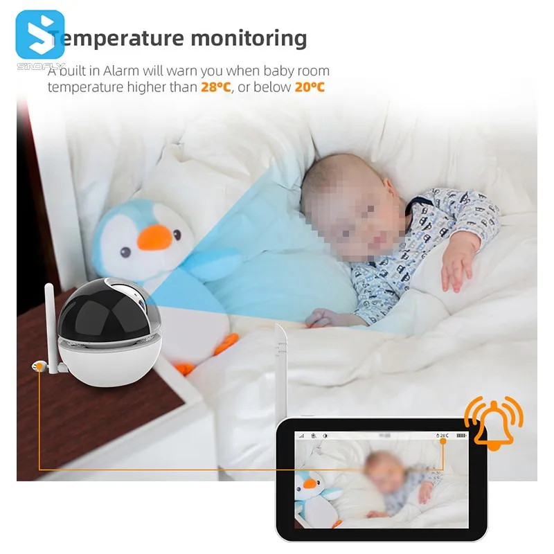 Full Screen Touch Video Baby Monitor Camera 5.0 Inch screen Two-Way Talk Nightshot 355 degree Rotation Baby Monitor Camera