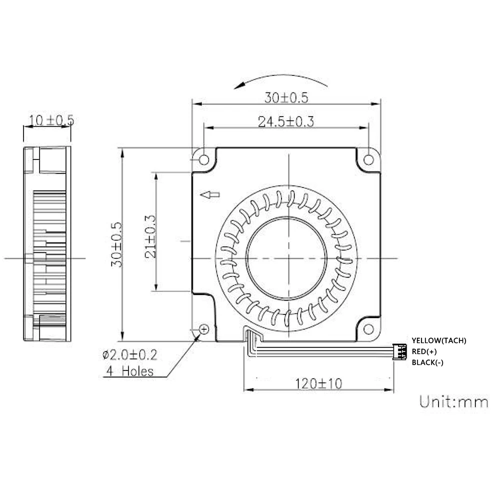 Flow Industrial Brower Fan, Axial, 30x30x10, 30mm, 5v - detail 12