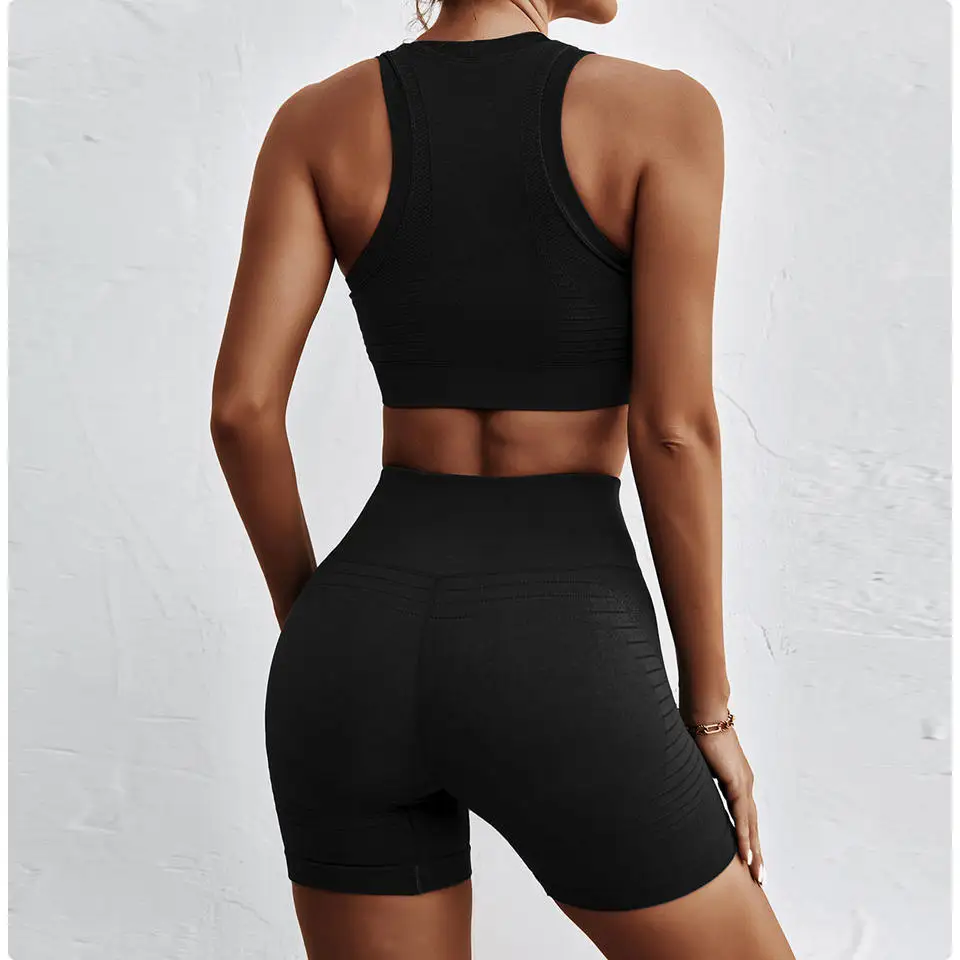 Wholesale sport bra top solid color breathable women yoga set 2pcs sports seamless gym leggings yoga sets