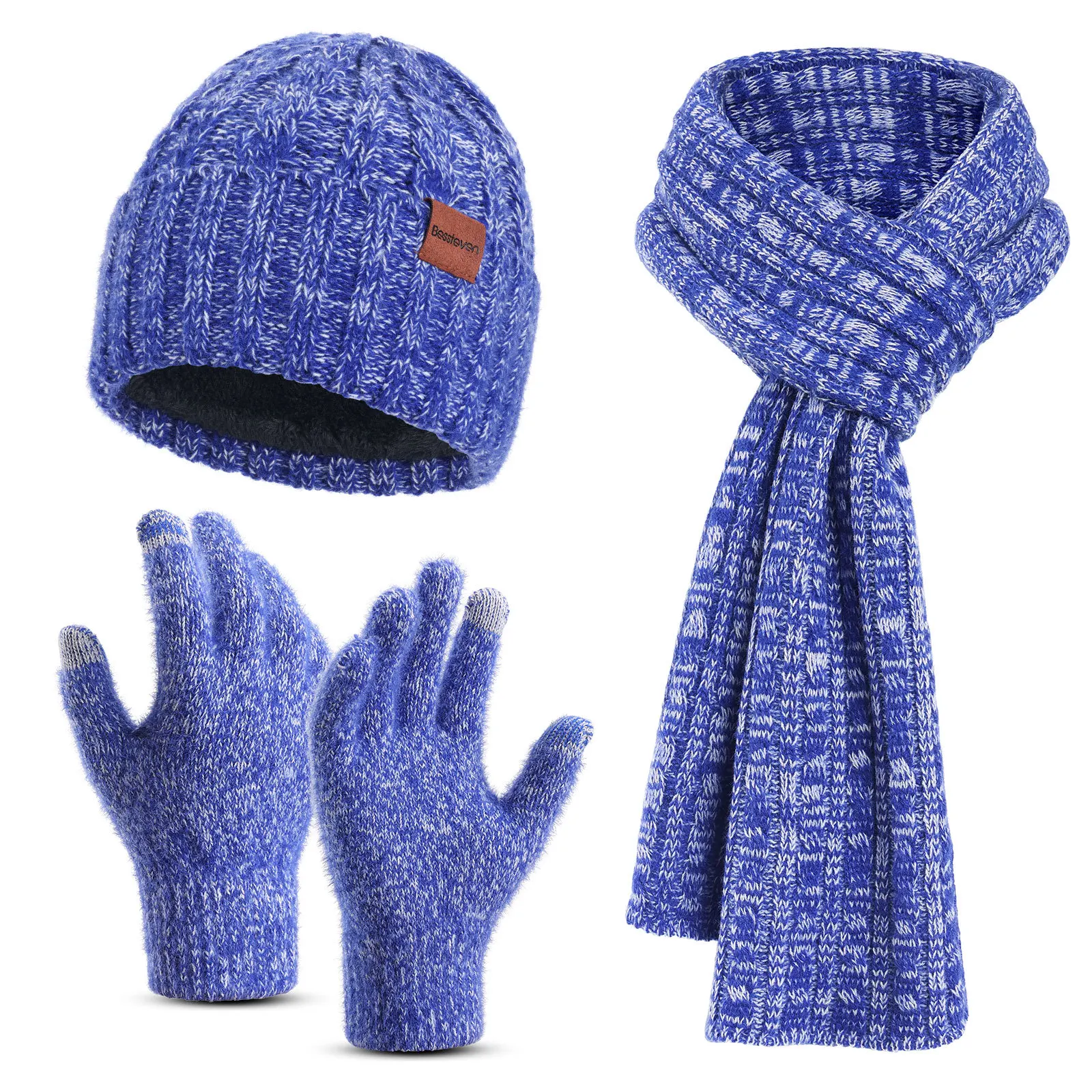 Glove Three Piece for Adult Autumn and Winter Protection plush Knitted Hat Scarf Set Accept custom 5