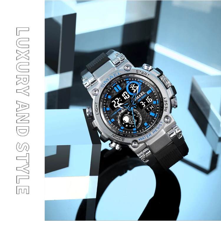 SMAEL 8093 Sport Watch Men Watches Waterproof 5Bar Dual Time Men's Watches Shock Resistant Alarm Clock montre homme