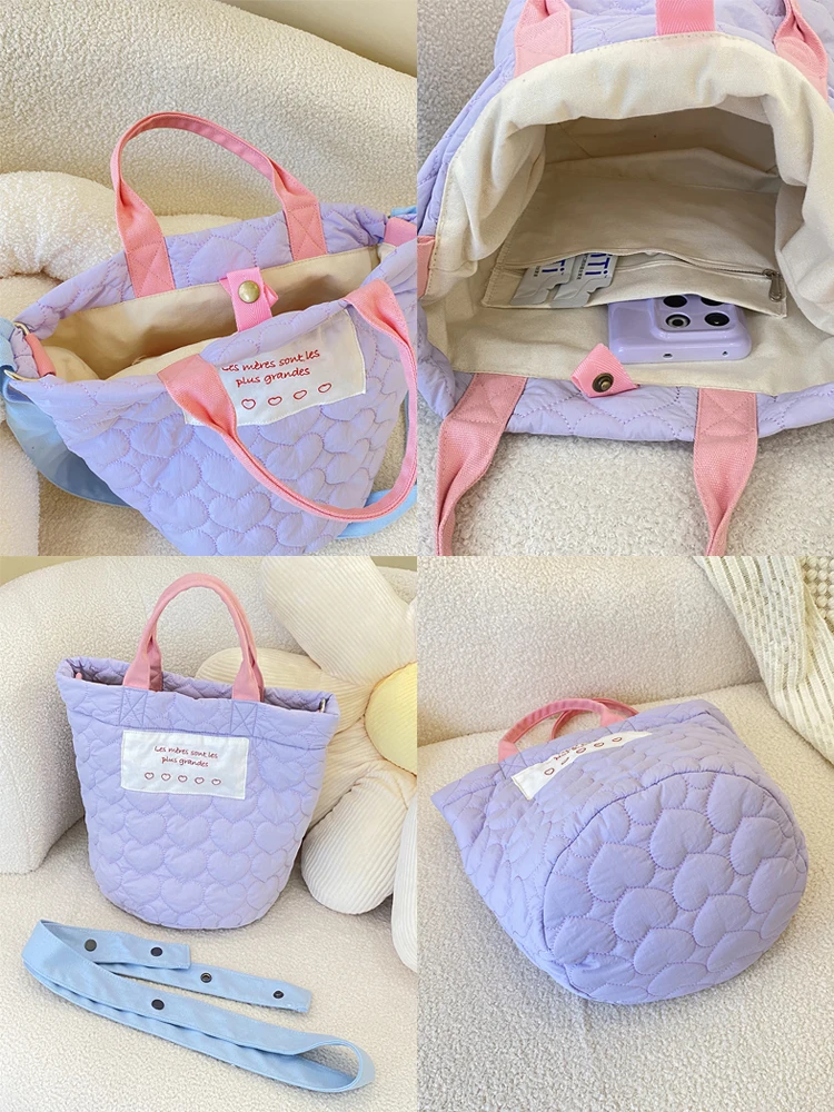 Women's Fashion Winter Warm Lightweight Quilted Puffy Handbag Nylon Quilted Puffer Crossbody Bag with Two Straps Open Closure supplier