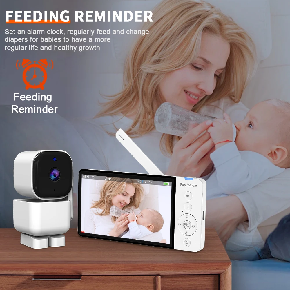 New Baby monitor camera 5 Inch 720P Night Vision Cry sound Feeding Reminder Temperature Detection 5000mah Battery Baby Monitor