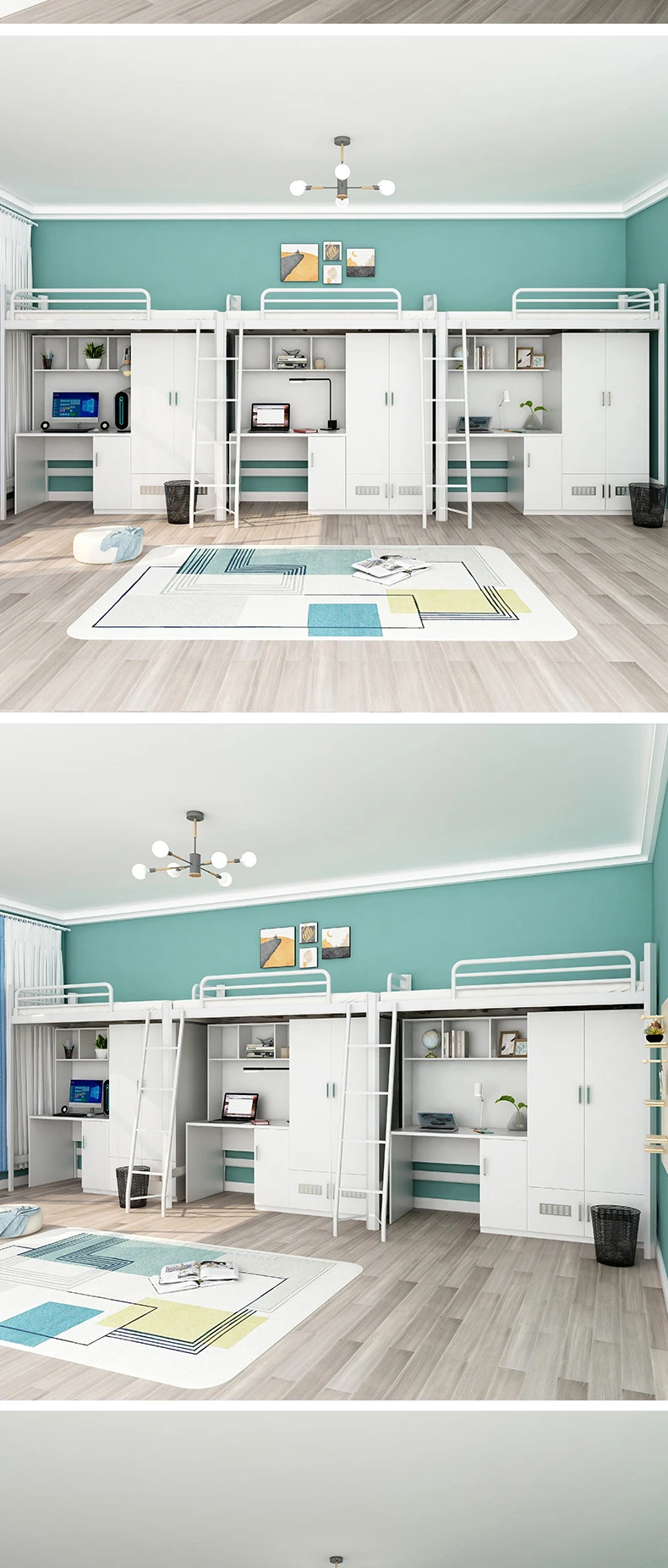 product modern single bed metal frame dormitory bunk bed with desk and wardrobe-9