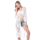 Women Solid Color Long Beach Kimono Cardigan Open Front Bikini Swimsuit Cover Up