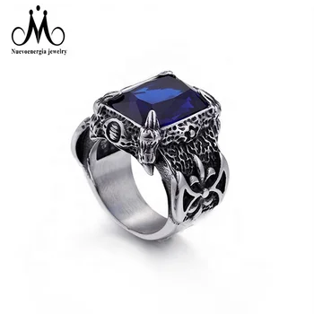 CZ Men Ring Royal Blue Color Stone Jewelry 316 Stainless Steel Accessories