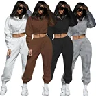 Fashion Fall 2021 New 2 Solid Picce Drawstring Pants Hoodie Fashion Women Thick Casual Pullover Jogger Set