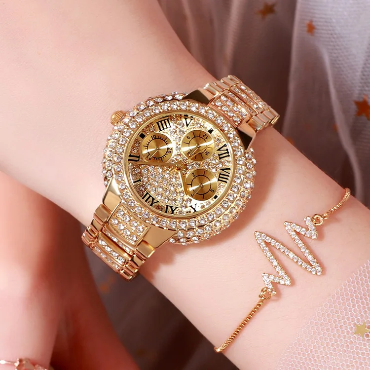 2024 New Arrival Crystal Diamond Design 3 Needles Alloy Watch Fashion Ladies Decorative Quartz Watches For Women