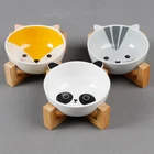 Black Ceramic Bowl Manufacturer Wholesale Cute White Grey Black Ceramic Cat Pet Dog Bowl With Wooden
