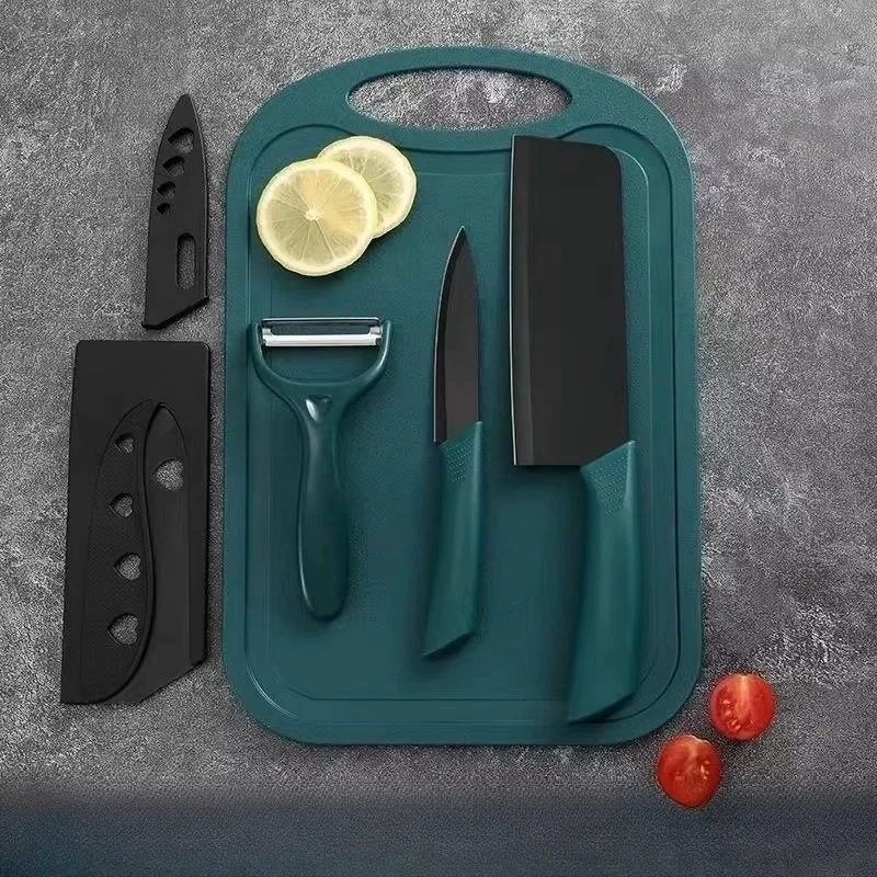 Hot sell 4 Pieces Black Kitchen Knife Set with Cutting Board and Knife Block Professional Kitchen Chef Knives Set for Cooking