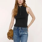 Knit Vest Design Custom Fall Knit Sweater Vest Mock Neck Ribbed Half Zip Up Sweater Women