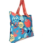 Bag Hand Custom Blue Orange Geometric Pattern Printed Canvas Sea Bag Beach Accessories Ladies Hand Bag With Zipper