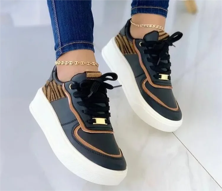 2024 new large size thick sole fashion patchwork tie women's sports casual shoes