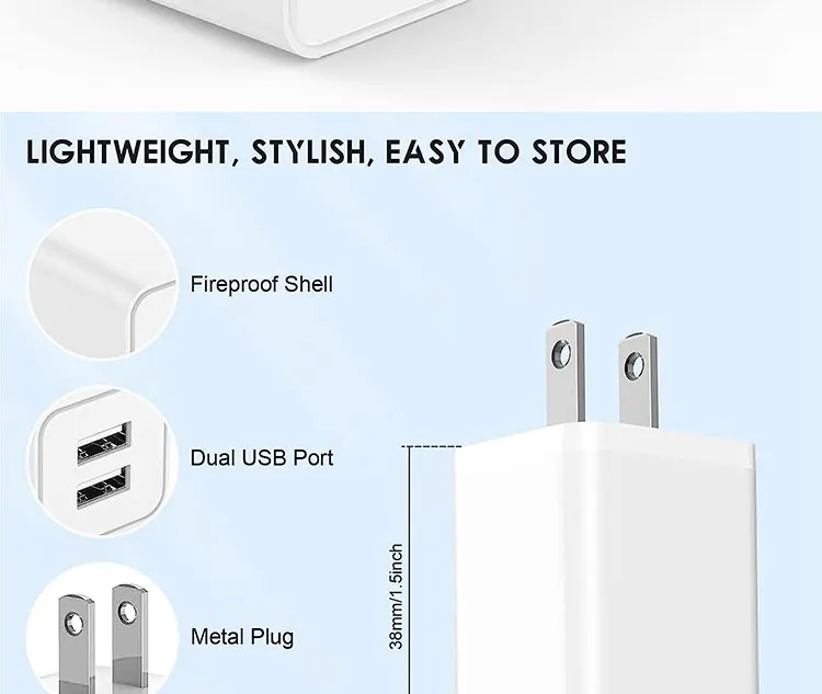 Fast Charging 5V 2.4A Dual USB Ports Mini Adapter US Plug Wall Charger for Phone