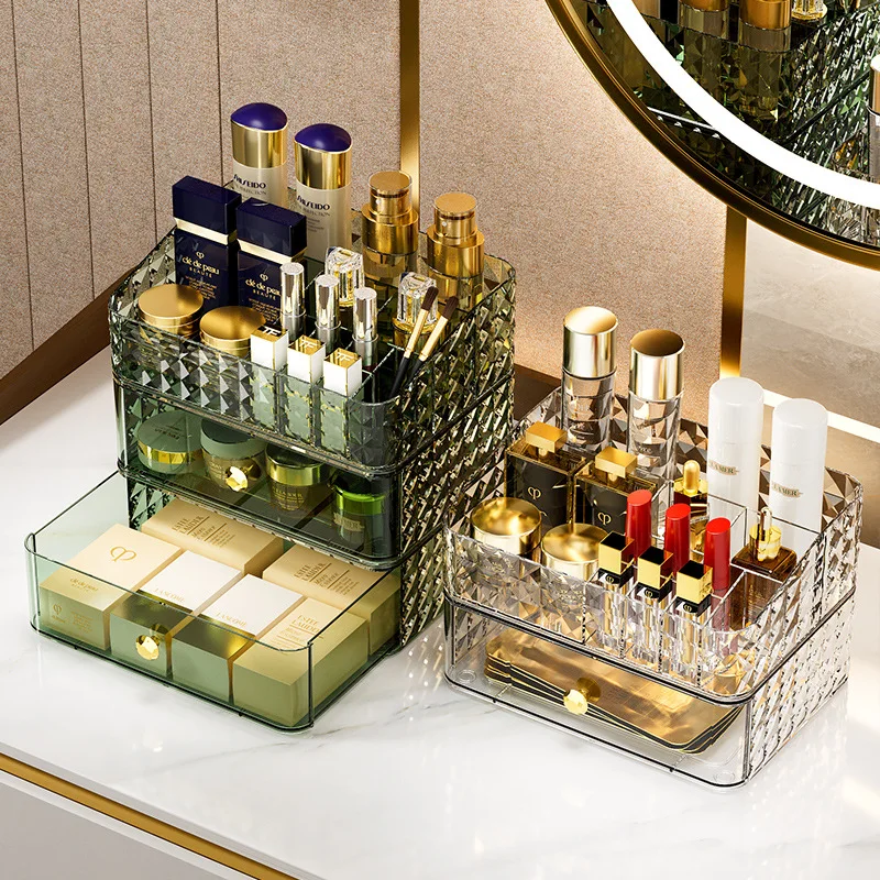 Desktop Acrylic Skincare Storage Cabinet Lipstick with holder Elegant Style Makeup Organizer Drawer Jewelry Cosmetic Storage Box