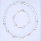 Pearl 9-10mm Natural Freshwater Keshi Pearl Bracelet 10-11mm Keshi Pearl Necklace Jewelry Set