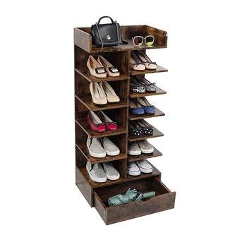 6 Tier Free Standing Entryway Bamboo Shoes Storage Tower Cabinet Wood Shoe Rack Organizer With Drawer