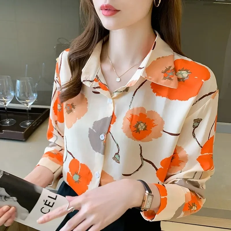 2024 office women's elegant printed shirts women's shirts casual long sleeved shirts wholesale