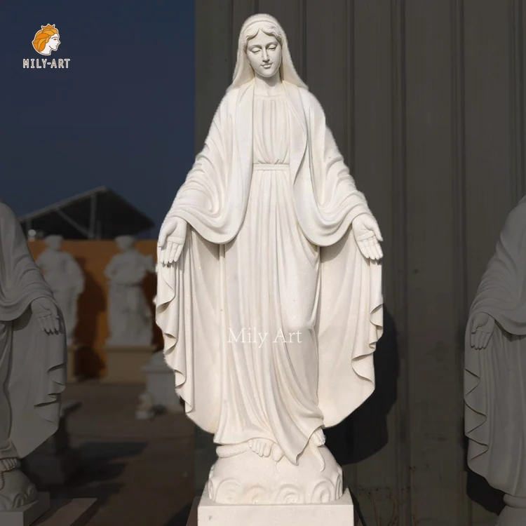 Hand Carved Life Size Natural White Marble Virgin Mary Statues for Sale