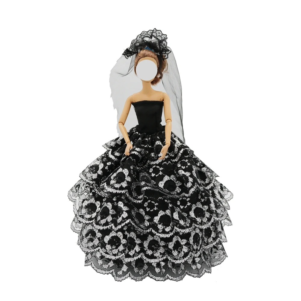Pretend Play House Accessories Black Wedding Dress Gift Set 11.5 inch Doll Clothes BJD Doll Clothes
