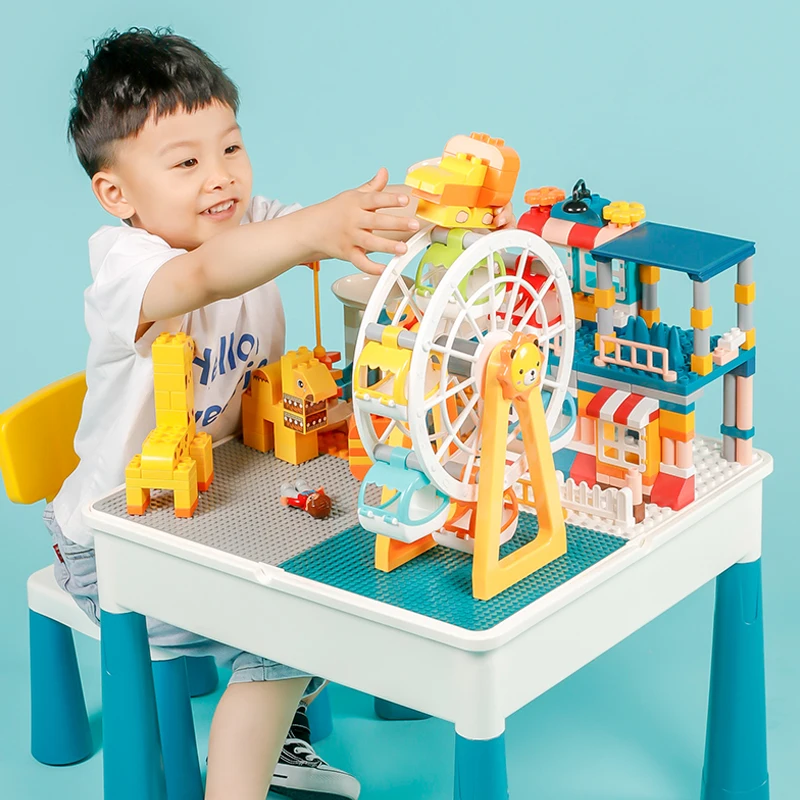 DIY Assembly Educational Learning Toys Multi Function Building Block Table, Drawing Building Block Table, Building Blocks Table