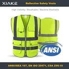 Safety XIAKE High Visibility Safety Reflective Vest With 8 Pockets Zipper Front Meets ANSI/ISEA Standards Yellow