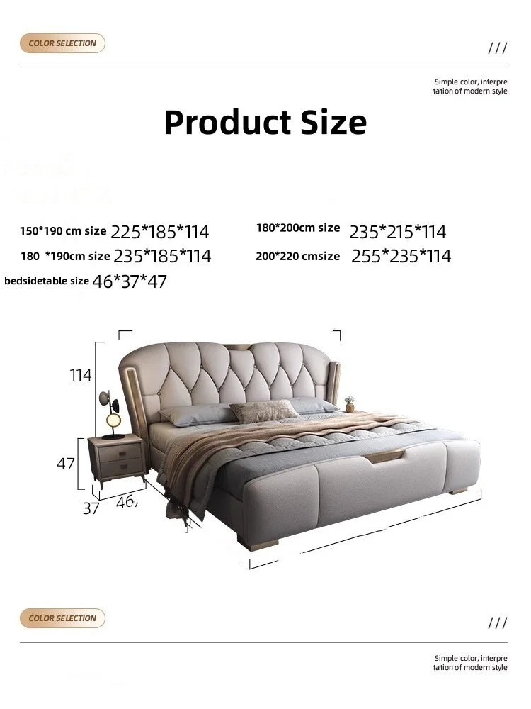 Quality Manufacturers Luxury King Size Modern Leather Bed Frame High Double Bed Upholstered Leather Headboard Bedroom Furniture