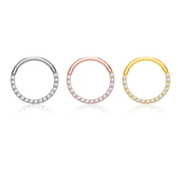 G23 Titanium nose ring Body Jewelry CZ Hoop earrings for women Septum Cartilage Hinge Lip Ring