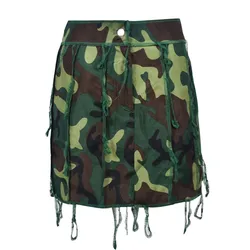 Tassel Camouflage Mini Skirts for Women Clothes Summer 2023 Fashion High Waisted Skirt