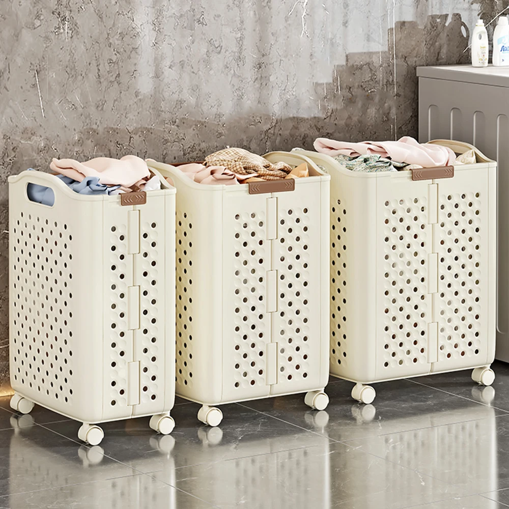 White Durable Foldable Bathroom plastic Laundry Storage Basket for Dirty Clothes