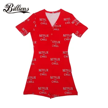 2020 New Style Red Netflix And Chill Adult Sexy Sleepwear Billions Onesie For Women