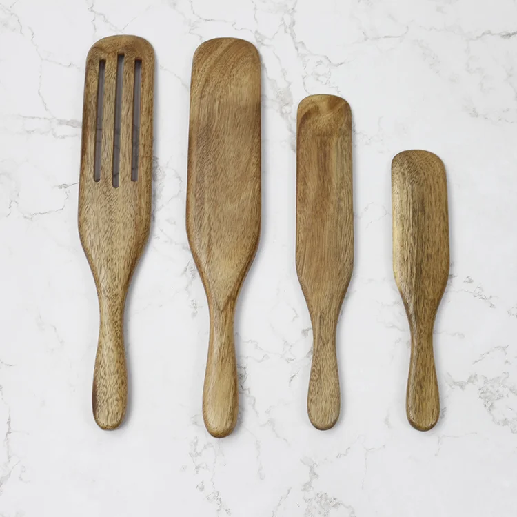 Kitchen Accessories Food Grade Multi-use 4-piece Kitchen Utensils Spatula and Spoons Acacia Wood Spurtle Set Cookware set