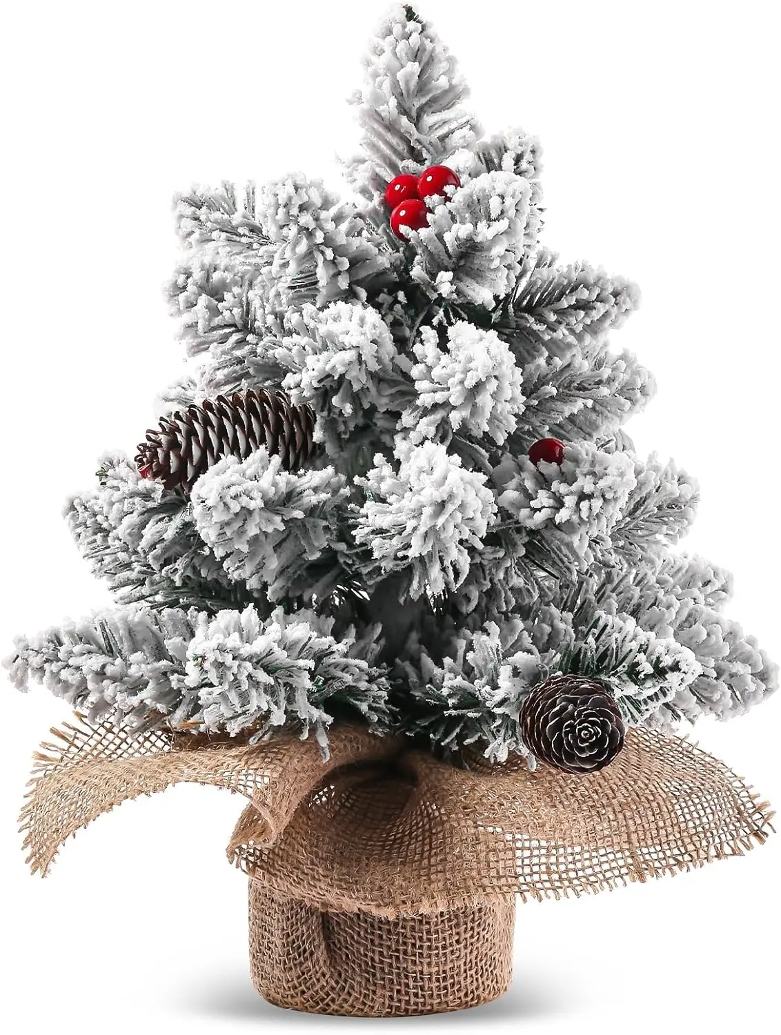14inch Tabletop Artificial Mini Flocked Christmas Tree with Pine Cones and Berries for Christmas Table Home Decor details