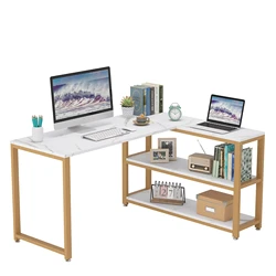 Tribesigns L-Shaped Desk, Reversible   desk table home large corner studio computer desk with Shelves