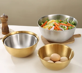 Large stainless steel mixing bowl Large capacity salad bowl set with scale reusable kitchen food storage organizers