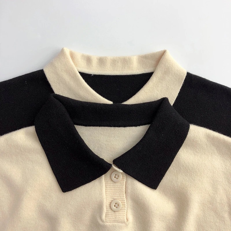 INS Popular Children Spring Autumn Sweater Pullover Clothes Polo Neck Striped Unisex Toddler Boys Girls Sweater Pullovers