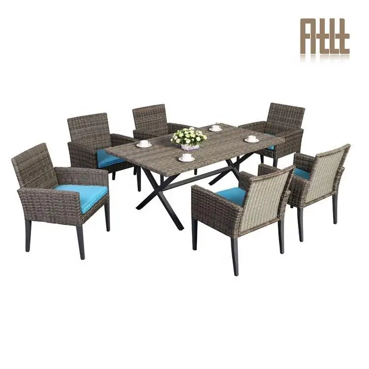 product outdoor metal dining table and chair set poly rattan weave garden dining set-2